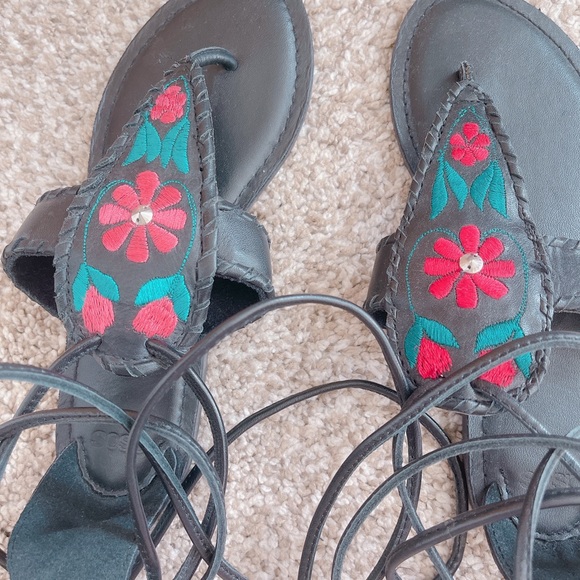 ASOS gladiator black floral red embroidered sandals made in India New - Picture 9 of 11